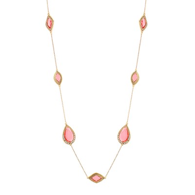 Gold-tone White Crystal Red Necklace