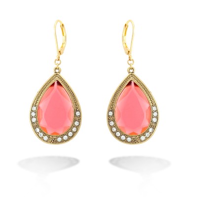 Gold Multi White Crystal Red Glass Earring