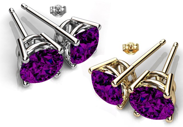 Ge006-am 6 Mm.round Shape Rhodium Plated Amethyst Color Stud Earrings Made With Crystals