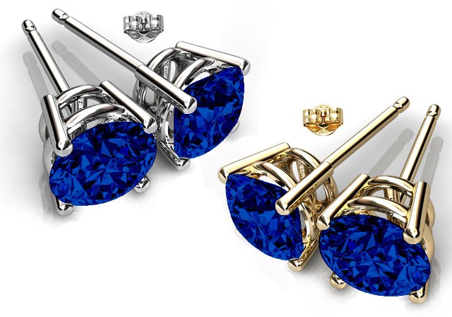 Ge006-sp 6 Mm.round Shape Rhodium Plated Sapphire Color Stud Earrings Made With Crystals