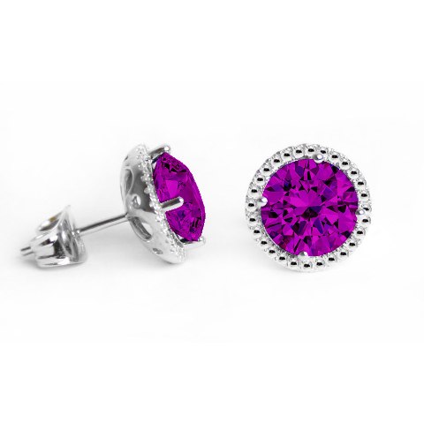 Ge007-am 6 Mm.round Shape Rhodium Plated Amethyst Color Stud Earrings Made With Crystals