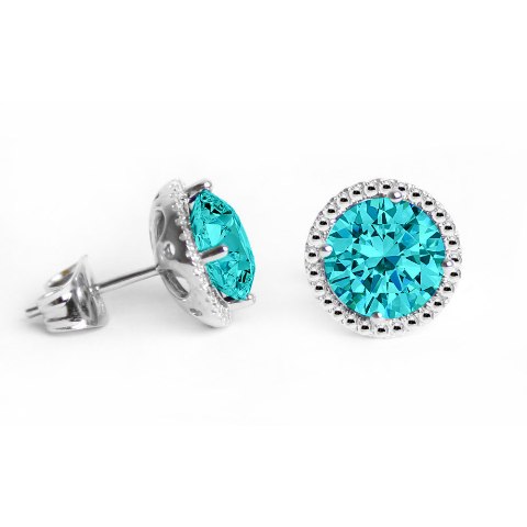 Ge007-aq 6 Mm.round Shape Rhodium Plated Aquamarine Color Stud Earrings Made With Crystals
