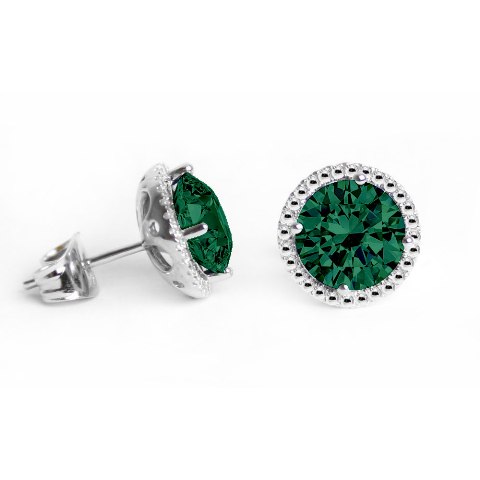 Ge007-em 6 Mm.round Shape Rhodium Plated Emerald Color Stud Earrings Made With Crystals