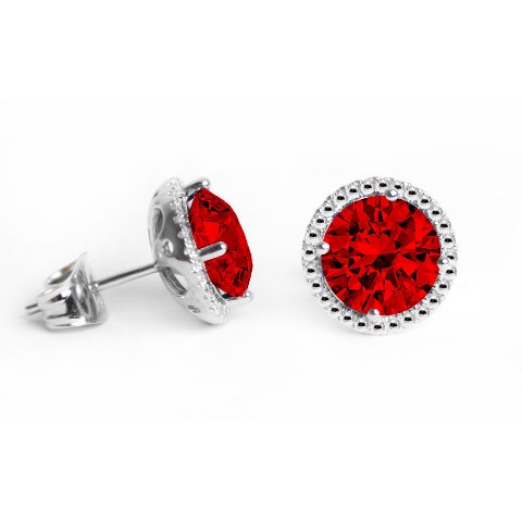 Ge007-gr 6 Mm.round Shape Rhodium Plated Garnet Color Stud Earrings Made With Crystals
