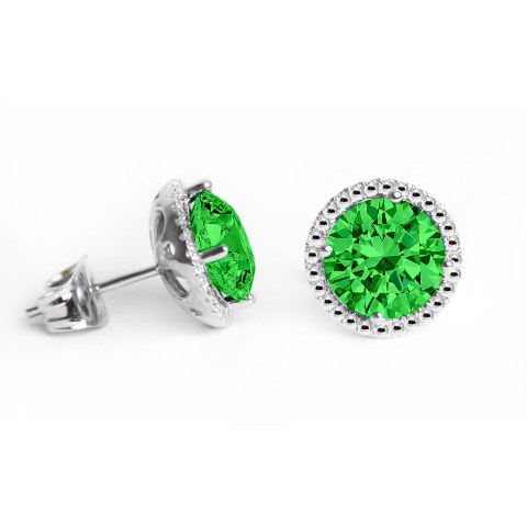 Ge007-pr 6 Mm.round Shape Rhodium Plated Peridot Color Stud Earrings Made With Crystals