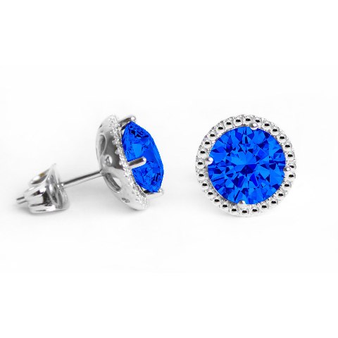 Ge007-sp 6 Mm.round Shape Rhodium Plated Sapphire Color Stud Earrings Made With Crystals