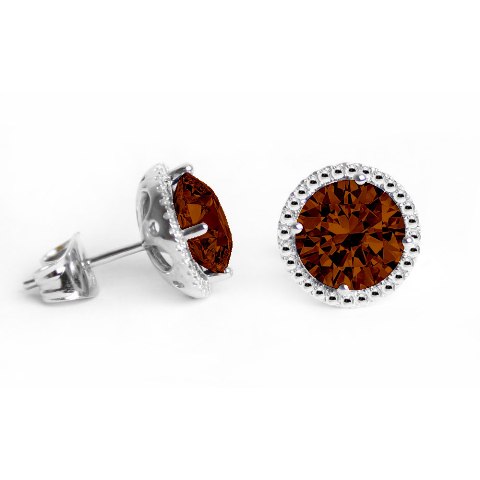 Ge007-st 6 Mm.round Shape Rhodium Plated Smoky Topaz Color Stud Earrings Made With Crystals