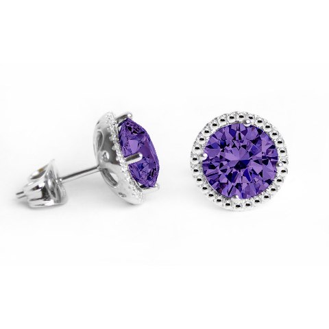 Ge007-tz 6 Mm.round Shape Rhodium Plated Tanzanite Color Stud Earrings Made With Crystals