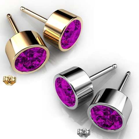 Ge009-am 6 Mm.round Shape Rhodium Plated Amethyst Color Stud Earrings Made With Crystals