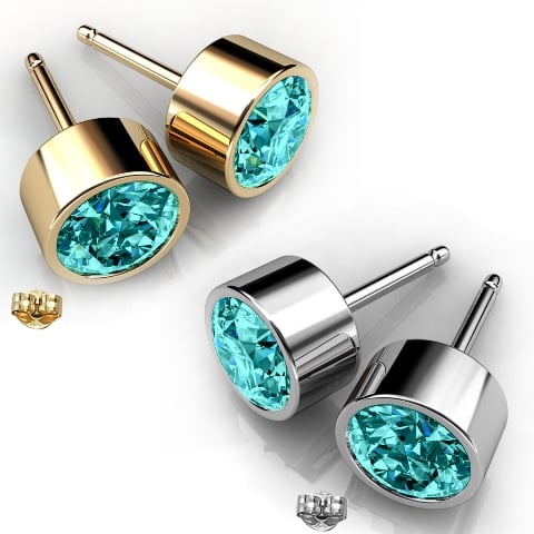 Ge009-aq 6 Mm.round Shape Rhodium Plated Aquamarine Color Stud Earrings Made With Crystals