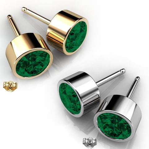 Ge009-em 6 Mm. Round Shape Rhodium Plated Emerald Color Stud Earrings Made With Crystals