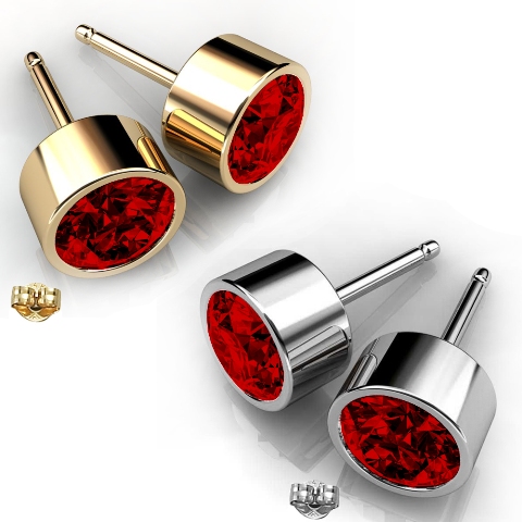 Ge009-gr 6 Mm. Round Shape Rhodium Plated Garnet Color Stud Earrings Made With Crystals