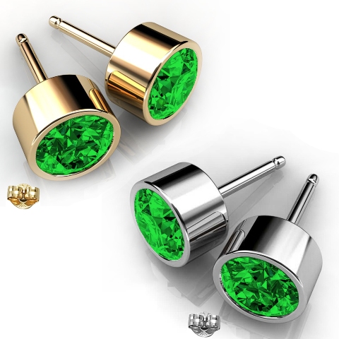 Ge009-pr 6 Mm. Round Shape Rhodium Plated Peridot Color Stud Earrings Made With Crystals