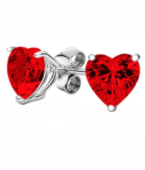 Ge015-rb 5.5 Mm. Hearts Shape Rhodium Plated Red Color Stud Earrings Made With Crystals