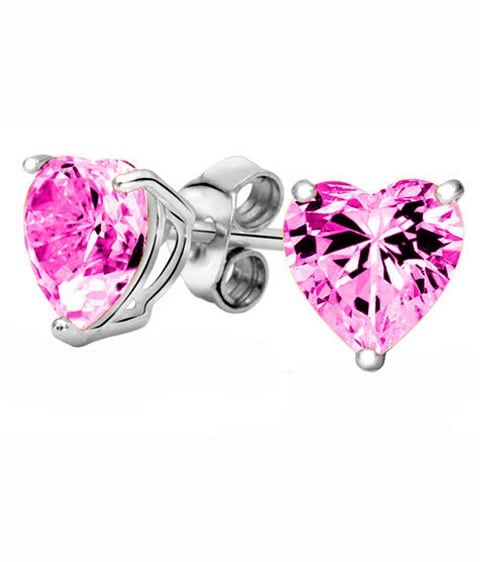 Ge015-rose 5.5 Mm. Hearts Shape Rhodium Plated Pink Color Stud Earrings Made With Crystals