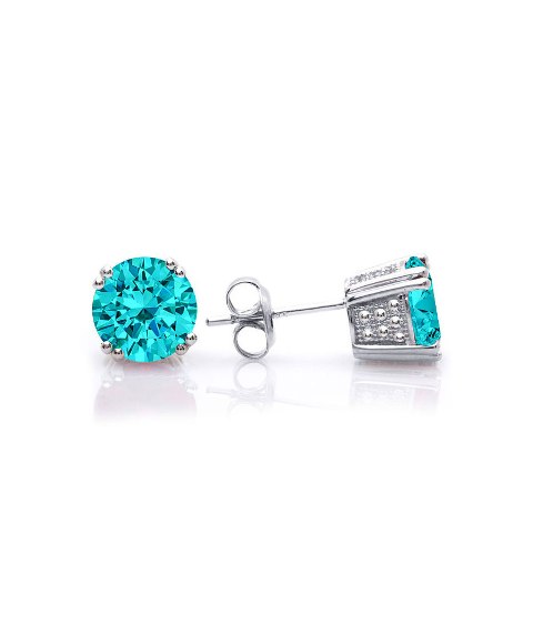 Ge046-aq Rhodium Plated Aquamarine Color Stud Earrings Made With Crystals