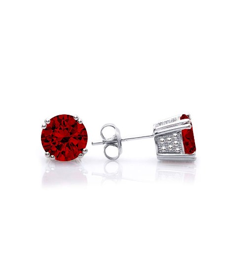 Ge046-rb Rhodium Plated Ruby Color Stud Earrings Made With Crystals