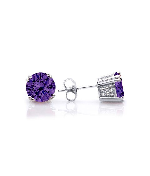 Ge046-tz 6 Mm. Round Shape Rhodium Plated Tanzanite Color Stud Earrings Made With Crystals