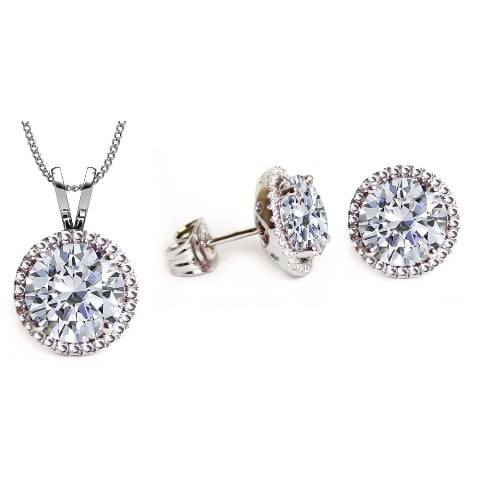 Gs004-cr 6 Mm. Round Shape Rhodium Plated Crystal Color Pendant & Earrings Set Made With Crystals