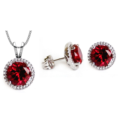 Gs004-gr 6 Mm. Round Shape Rhodium Plated Garnet Color Pendant & Earrings Set Made With Crystals