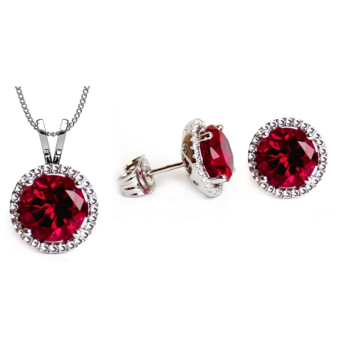 Gs004-rb 6 Mm. Round Shape Rhodium Plated Ruby Color Pendant & Earrings Set Made With Crystals