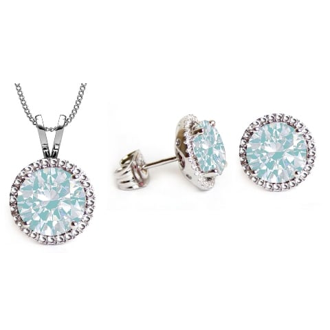 Gs004-op 6 Mm. Round Shape Rhodium Plated White Opal Color Pendant & Earrings Set Made With Crystals