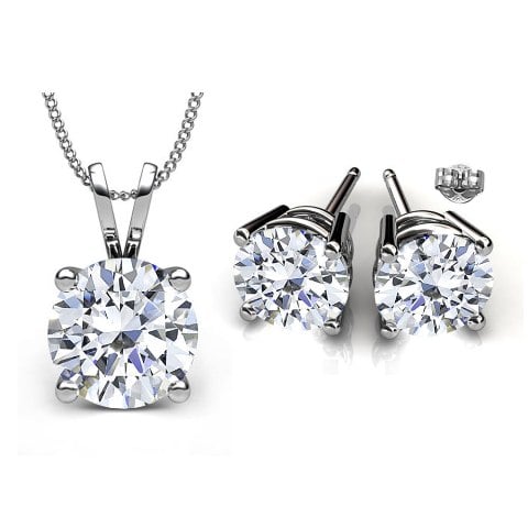 Gs005-cr 6 Mm. Round Shape Rhodium Plated Crystal Color Pendant & Earrings Set Made With Crystals