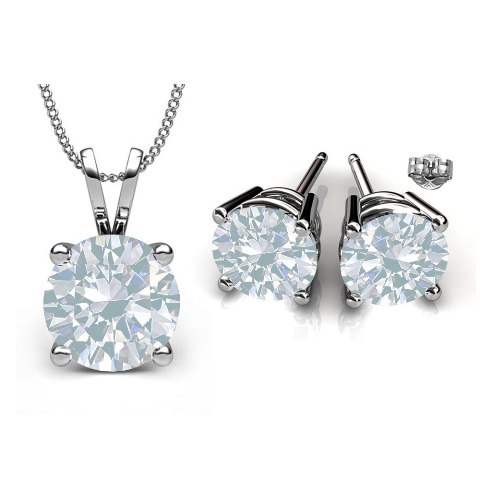 Gs005-op 6 Mm. Round Shape Rhodium Plated White Opal Color Pendant & Earrings Set Made With Crystals