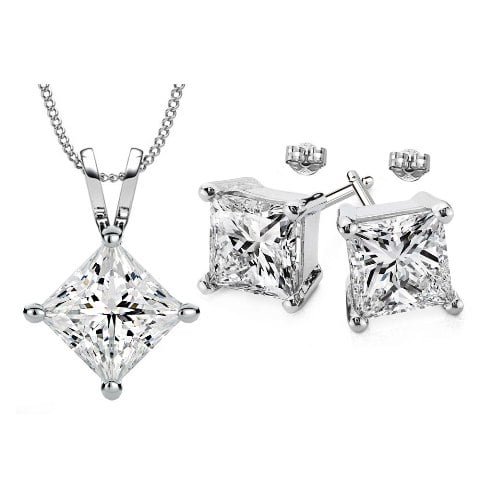 Gs006-cr 6 Mm. Square Shape Rhodium Plated Crystal Color Pendant & Earrings Set Made With Crystals