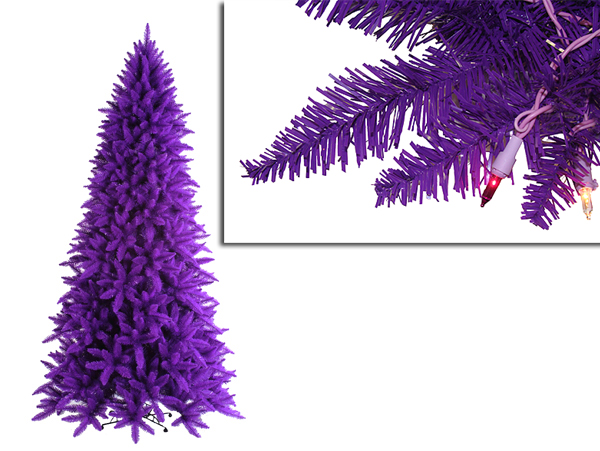 10 Ft. Pre-lit Slim Purple Ashley Spruce Christmas Tree - Clear & Purple Lights