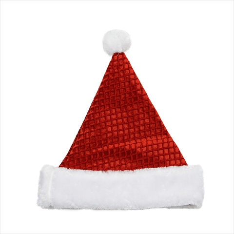 15 In. Red Waffle Velvet Santa Hat With Faux Synthetic Fur Border- Medium