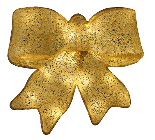 15.5 In. Gold Glittered Battery Operated Lighted Led Christmas Bow Decoration
