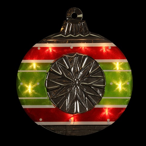 15.5 In. Lighted Shimmering Red, Green, White & Silver Ornament Christmas Window Silhouette Decoration