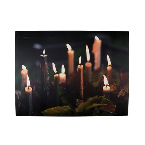 15.75 In. Battery Operated 6 Led Lighted Candle And Leaves Scene Canvas Wall Hanging