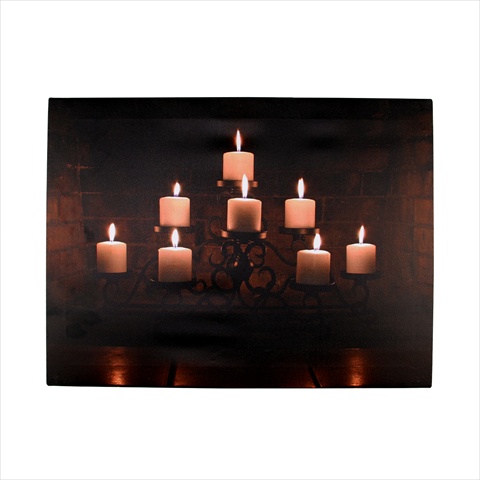 15.75 In. Battery Operated 8 Led Lighted Rustic Lodge Fireplace Candles Scene Canvas Wall Hanging