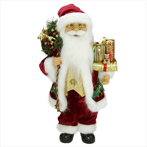 16 In. Standing Santa Holding A Teddy Bear With Gift Bag