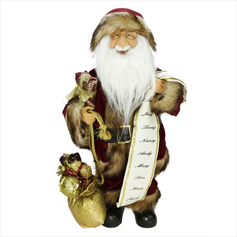16 In. Burgundy & Brown Standing Santa Holding A List Of Names