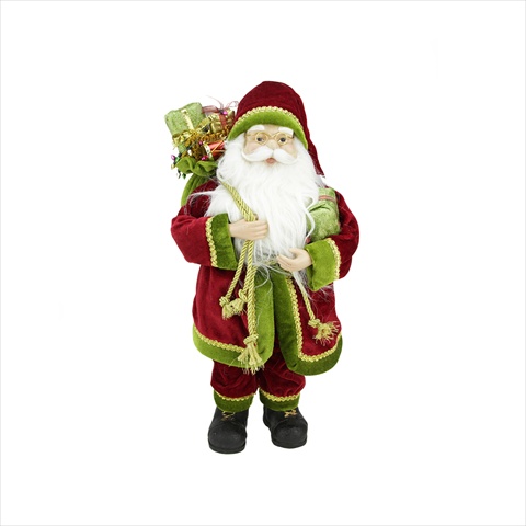 16 In. Red And Green Standing Santa Holding A Gift Box And Bag