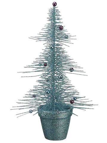 16 In. Whimsical Turquoise Glittered Spike Table Tree