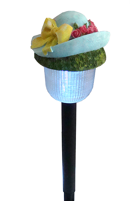 17 In. Led Lighted Solar Powered Outdoor Blue Rose Hat Garden Light