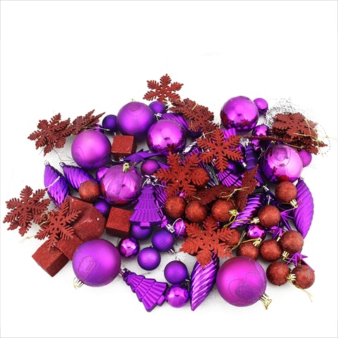 125 Piece Club Pack Shatterproof Purple Passion Christmas Ornaments