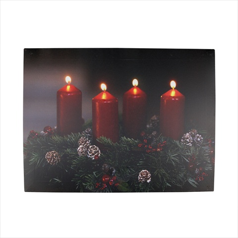 15.75 In. Battery Operated 4 Led Lighted Holiday Candle Scene Canvas Wall Hanging