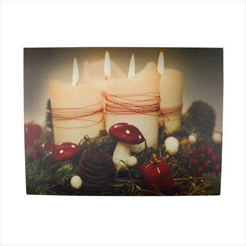 15.75 In. Battery Operated 4 Led Lighted Holiday White Candle Scene Canvas Wall Hanging