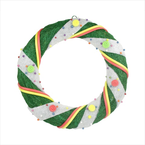 18 In. Pre-lit Green & White Candy Striped Sisal Artificial Christmas Wreath - Clear Lights