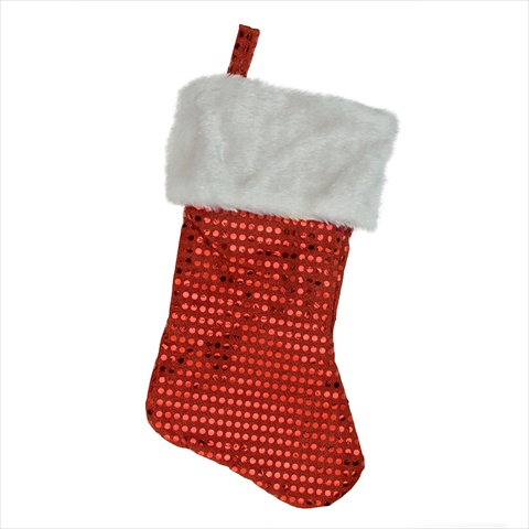 18 In. Red & White Faux-fur Cuffed Disco Sequined Christmas Stocking