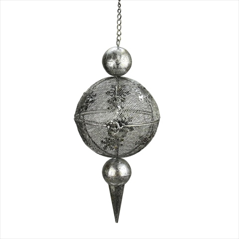 18 In. Silver Distressed Antique Metal Snowflake & Mesh Finial Hanging Tealight Candle Lantern