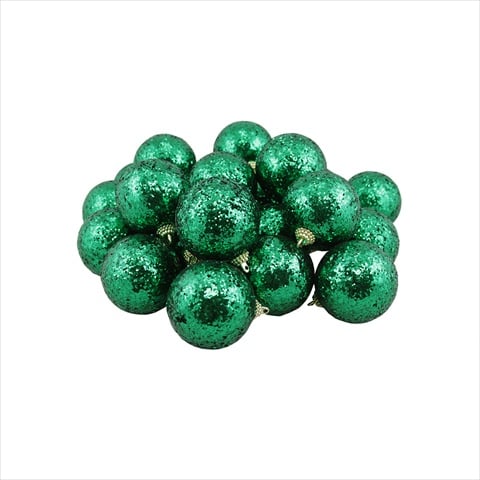 24 Carat Green Shatterproof Sequin Finish Christmas Ball Ornaments - 2.5 In.