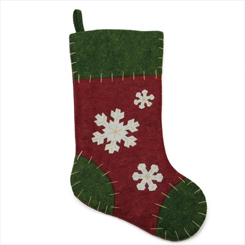 18.5 In. Red & Green Felt Stocking With Snowflake Applique With Blanket Stitch