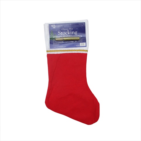 19 In. Traditional Red & White Stocking With Gold Glitter Glue Pen