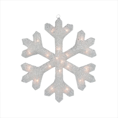 19.5 In. Lighted Silver Tinsel Snowflake Christmas Yard Art Or Window Decoration